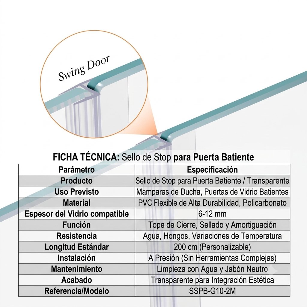 Ficha técnica de Glas Plus: sello de stop para puerta batiente