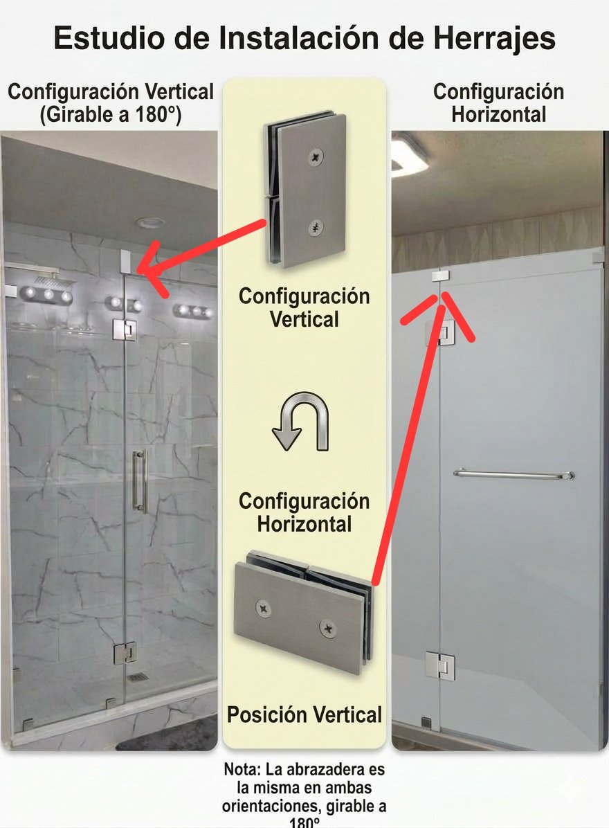 La misma abrazadera sirve vertical u horizontal: es girable a 180°