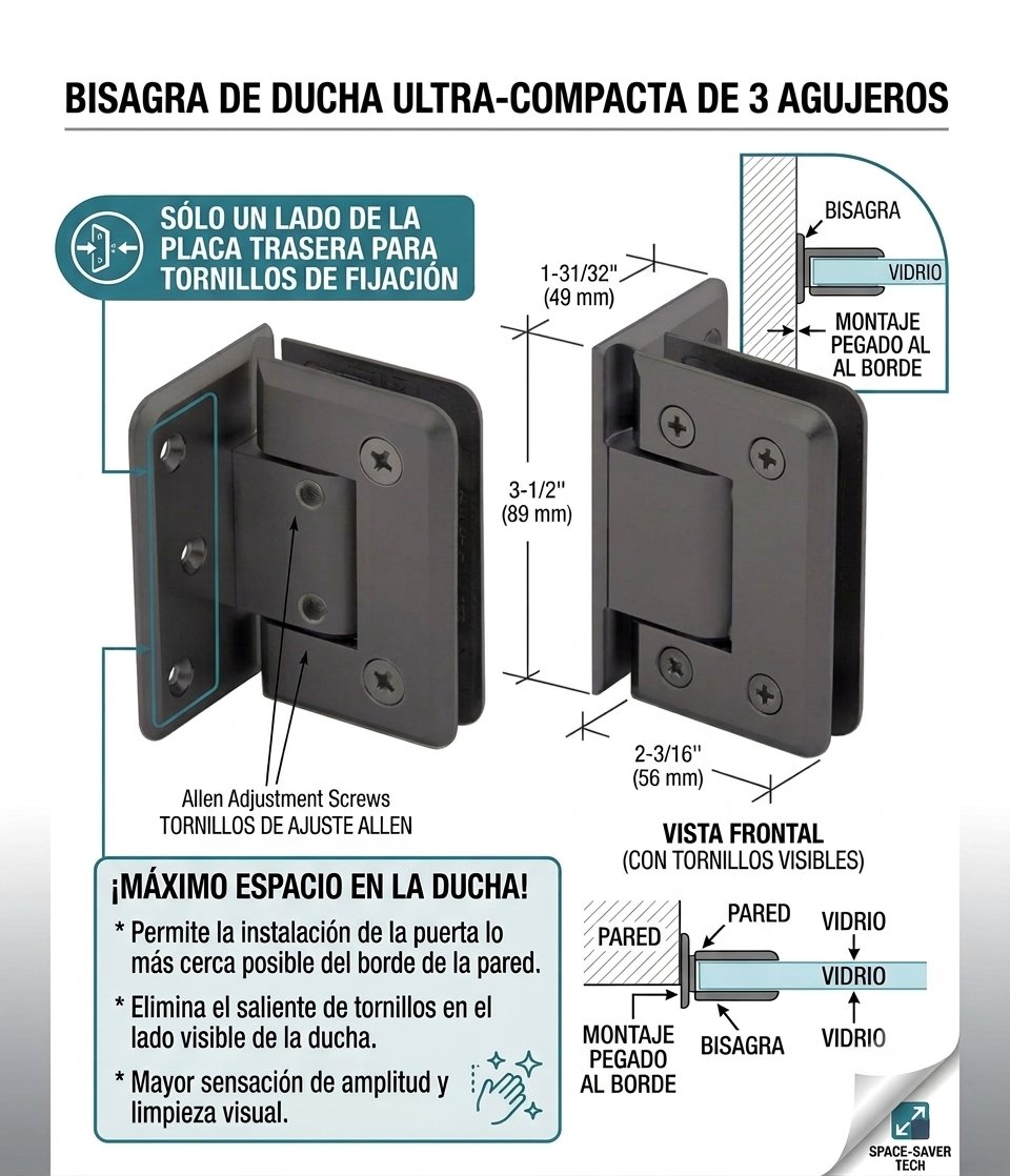 Bisagra de ducha ultra-compacta de 3 agujeros: máximo espacio en la ducha