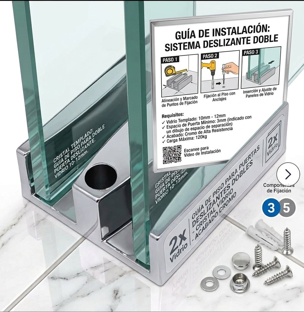 Guía de instalación: sistema deslizante doble (guía de piso para dos vidrios)