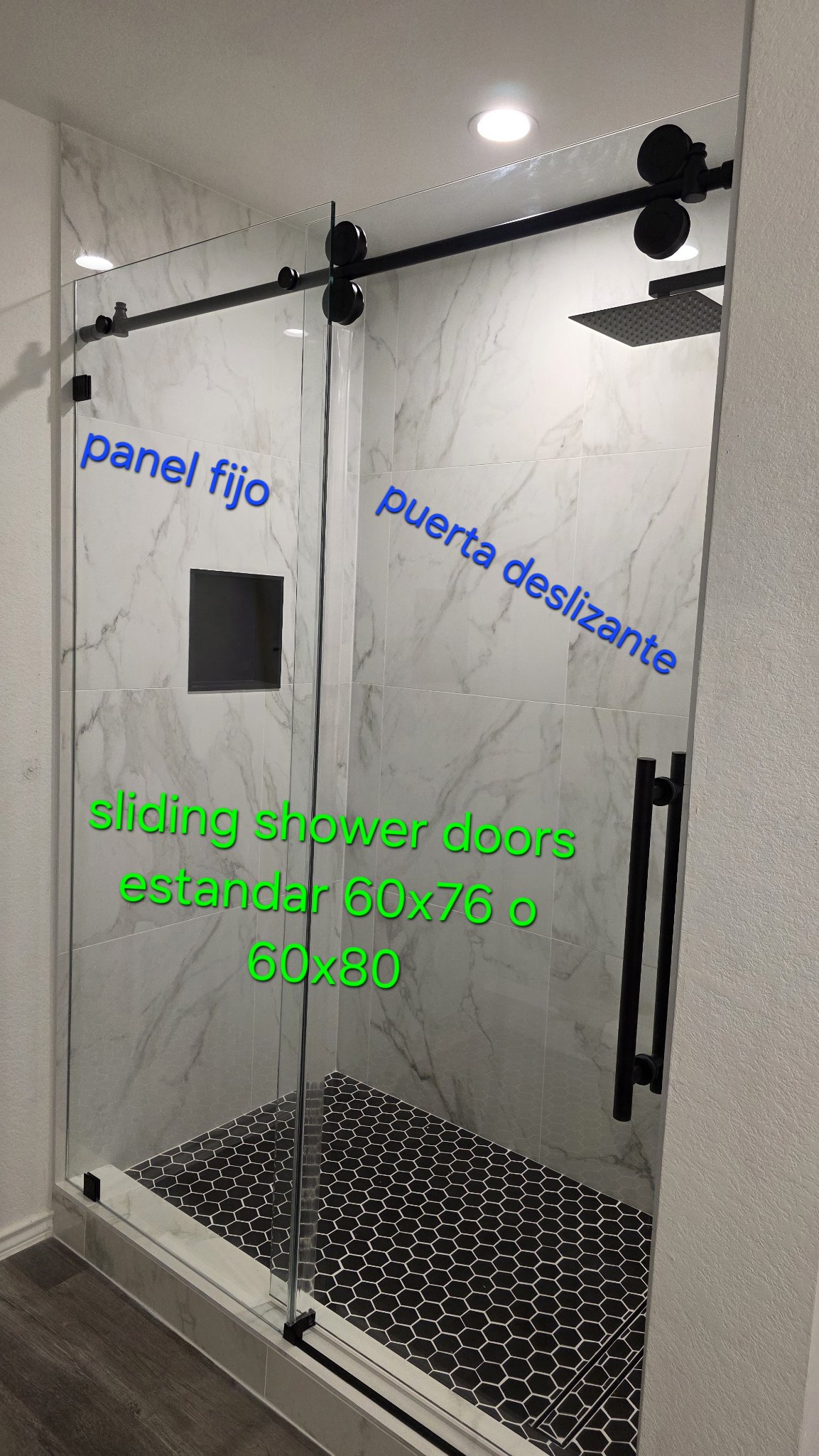 Sliding shower doors estándar 60x76 o 60x80: panel fijo y puerta deslizante